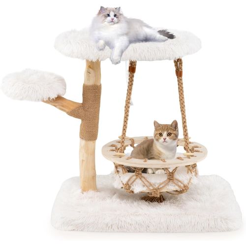 Petit Arbre à Chat 66 Cm, Arbre à Chat En Bois D’poirier, Berceau, Poteaux à Griffer En Jute