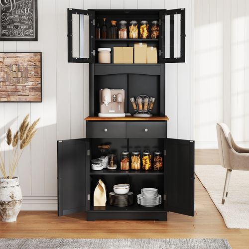 Buffet Cuisine, Meuble Cuisine Rangement 2 Tiroirs Et 2 Placards (68 X 40 X 170 Cm,noir)