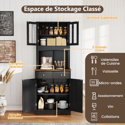 Buffet Cuisine, Meuble Cuisine Rangement 2 Tiroirs Et 2 Placards (68 X 40 X 170 Cm,noir)