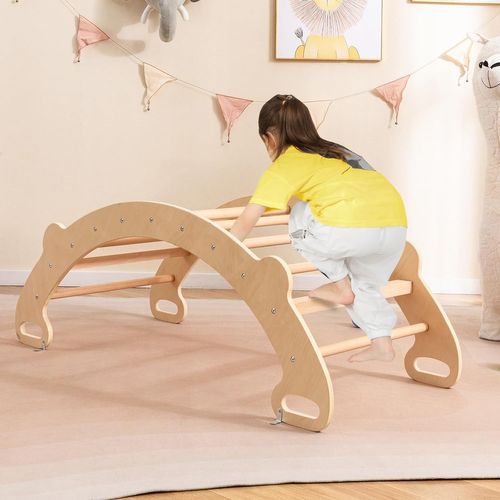 4 En 1 Chaise à Bascule En Bois Enfant Avec Siège Amovible,poignée,35° Balancement (naturel)