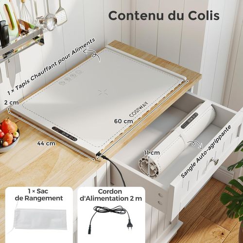 Chauffe Plat Électrique Pliable Avec Température Et Minuterie Réglables (blanc, 59×43.5×2.2)