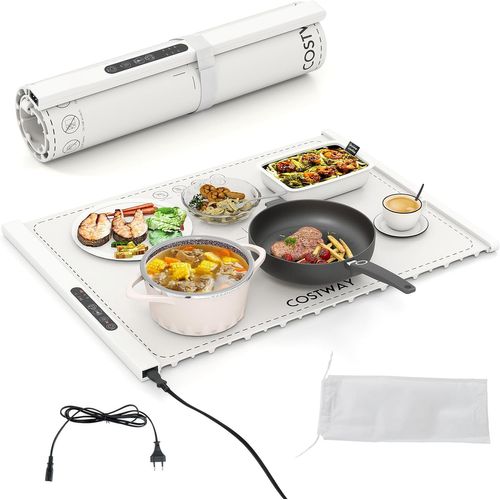 Chauffe Plat Électrique Pliable Avec Température Et Minuterie Réglables (blanc, 59×43.5×2.2)