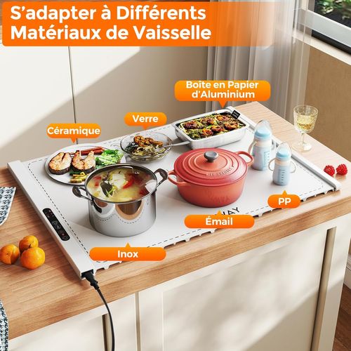 Chauffe Plat Électrique Pliable Avec Température Et Minuterie Réglables (blanc, 59×43.5×2.2)