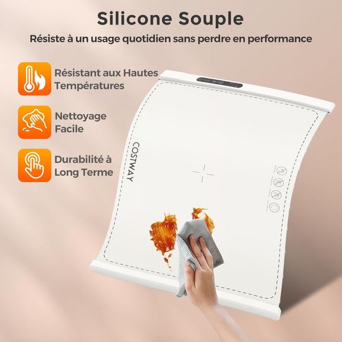 Chauffe Plat Électrique Pliable Avec Température Et Minuterie Réglables (blanc, 59×43.5×2.2)