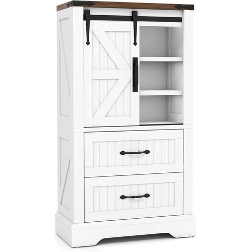 Armoire De Rangement Rustique Avec Portes De Grange Coulissante, Étagères Réglables