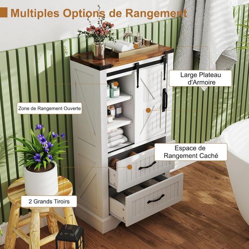 Armoire De Rangement Rustique Avec Portes De Grange Coulissante, Étagères Réglables