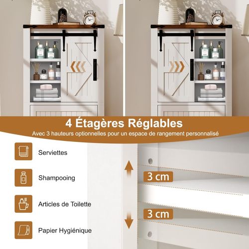 Armoire De Rangement Rustique Avec Portes De Grange Coulissante, Étagères Réglables