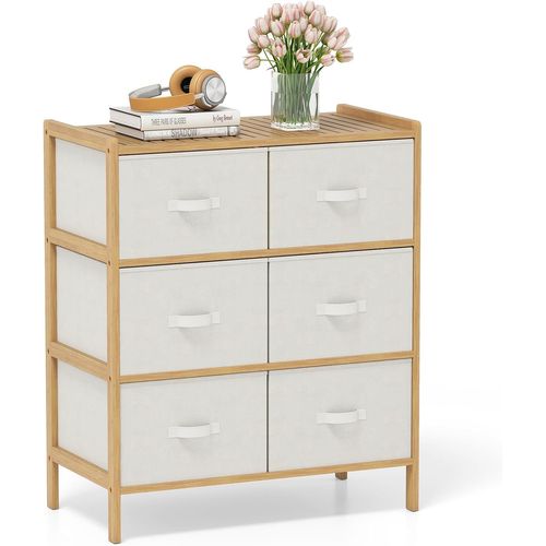 Commode Chambre 6 Tiroirs, Meuble Tiroir Rangement En Bambou, Tiroirs Tissu Pliables, Commode Tissu