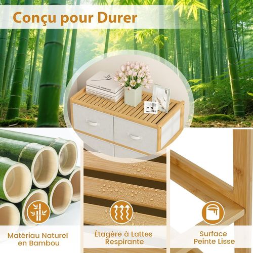 Commode Chambre 6 Tiroirs, Meuble Tiroir Rangement En Bambou, Tiroirs Tissu Pliables, Commode Tissu
