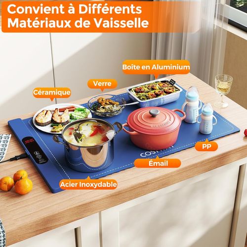 Chauffe Plat Électrique Pliable Pour Aliments Avec Minuterie Réglables (bleu, 61.5×38×2.3)