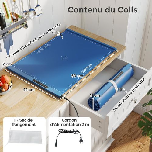 Chauffe Plat Électrique Pliable Pour Aliments Avec Minuterie Réglables (bleu, 61.5×38×2.3)