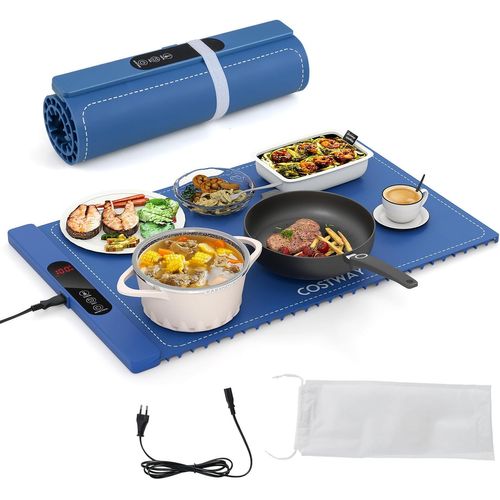 Chauffe Plat Électrique Pliable Pour Aliments Avec Minuterie Réglables (bleu, 61.5×38×2.3)