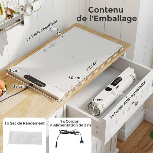 Chauffe Plat Électrique Pliable Pour Aliments, Minuterie Réglables (blanc, 61.5×38×2.3)