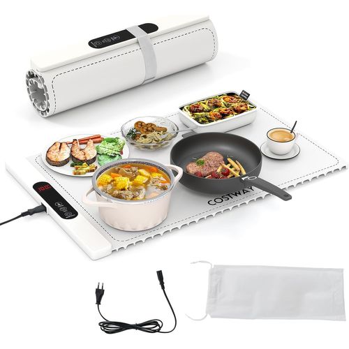 Chauffe Plat Électrique Pliable Pour Aliments, Minuterie Réglables (blanc, 61.5×38×2.3)