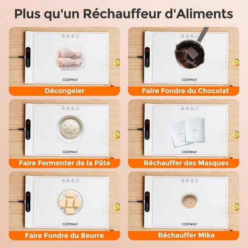 Chauffe Plat Électrique Pliable Pour Aliments, Minuterie Réglables (blanc, 61.5×38×2.3)