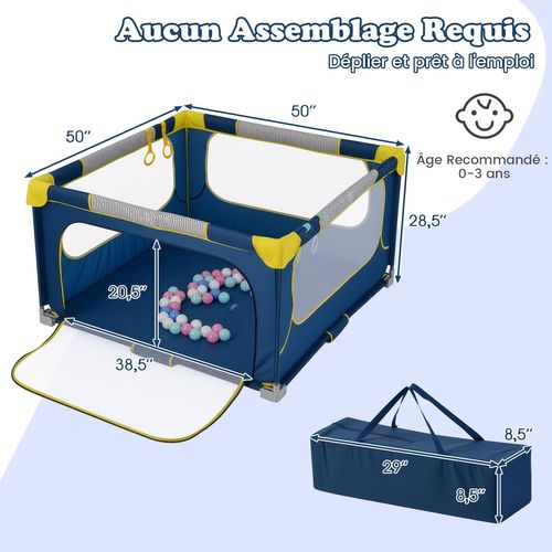 Parc bébé Avec 50 Balles Océaniques, 4 Anneaux De Traction (127 X 127 X 72,5 Cm, Bleu Foncé)