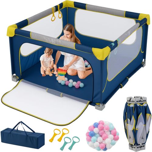 Parc bébé Avec 50 Balles Océaniques, 4 Anneaux De Traction (127 X 127 X 72,5 Cm, Bleu Foncé)