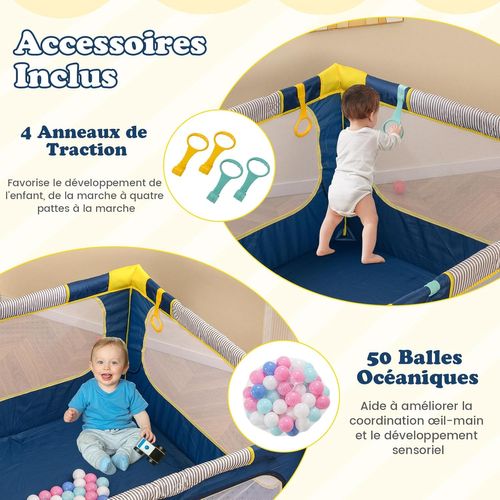 Parc bébé Avec 50 Balles Océaniques, 4 Anneaux De Traction (127 X 127 X 72,5 Cm, Bleu Foncé)