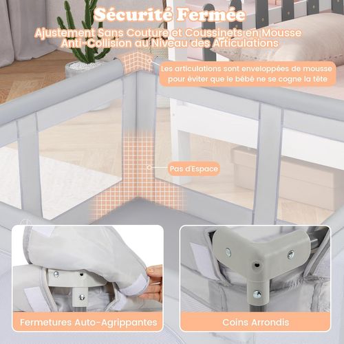 Parc bébé Avec 50 Balles Océaniques, 4 Anneaux De Traction (127 X 127 X 72,5 Cm, Gris Clair)