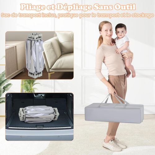 Parc bébé Avec 50 Balles Océaniques, 4 Anneaux De Traction (127 X 127 X 72,5 Cm, Gris Clair)