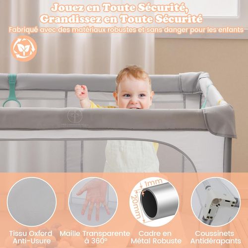 Parc bébé Avec 50 Balles Océaniques, 4 Anneaux De Traction (127 X 127 X 72,5 Cm, Gris Clair)