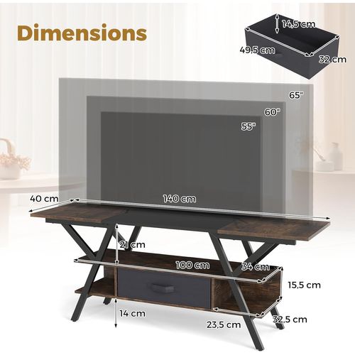 Meuble TV LED 140 Cm Pour Téléviseurs 65 Pouces, Meuble Tele Avec Prise (brun Rustique)
