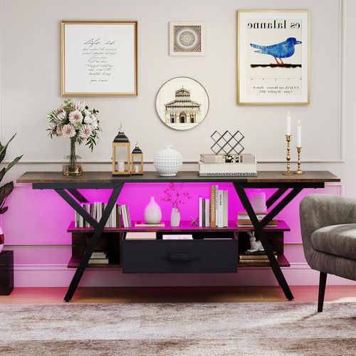 Meuble TV LED 140 Cm Pour Téléviseurs 65 Pouces, Meuble Tele Avec Prise (brun Rustique)