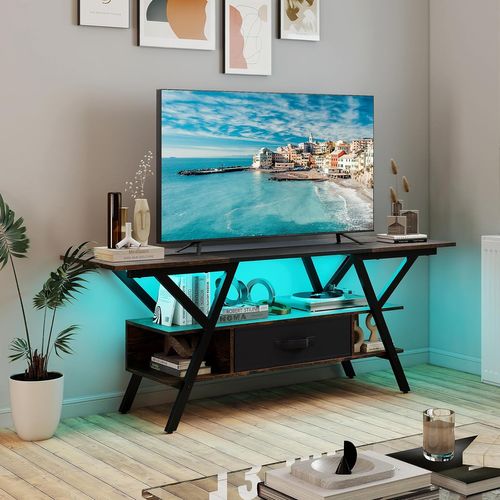 Meuble TV LED 140 Cm Pour Téléviseurs 65 Pouces, Meuble Tele Avec Prise (brun Rustique)