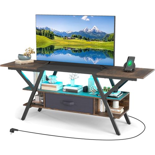 Meuble TV LED 140 Cm Pour Téléviseurs 65 Pouces, Meuble Tele Avec Prise (brun Rustique)