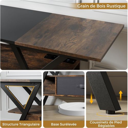 Meuble TV LED 140 Cm Pour Téléviseurs 65 Pouces, Meuble Tele Avec Prise (brun Rustique)