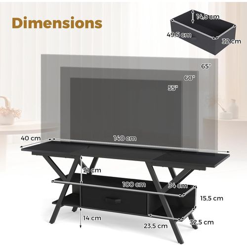 Meuble TV LED 140 Cm Pour Téléviseurs 65 Pouces, Meuble Tele Avec Prise, Pour Salon, Chambre (noir)