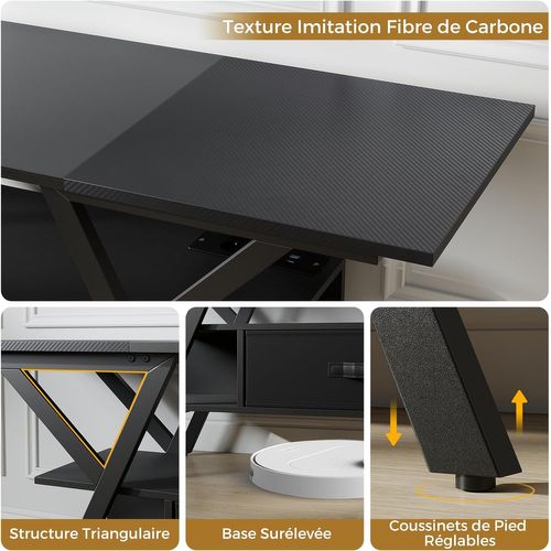 Meuble TV LED 140 Cm Pour Téléviseurs 65 Pouces, Meuble Tele Avec Prise, Pour Salon, Chambre (noir)