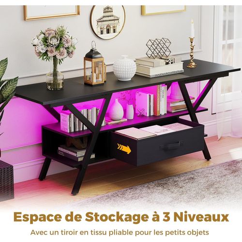 Meuble TV LED 140 Cm Pour Téléviseurs 65 Pouces, Meuble Tele Avec Prise, Pour Salon, Chambre (noir)