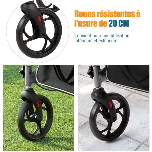Déambulateur à 4 Roues Pliable En Aluminium, Hauteur Réglable Avec Assise+dossier (gris)