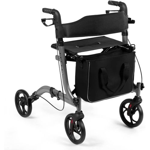 Déambulateur à 4 Roues Pliable En Aluminium, Hauteur Réglable Avec Assise+dossier (gris)