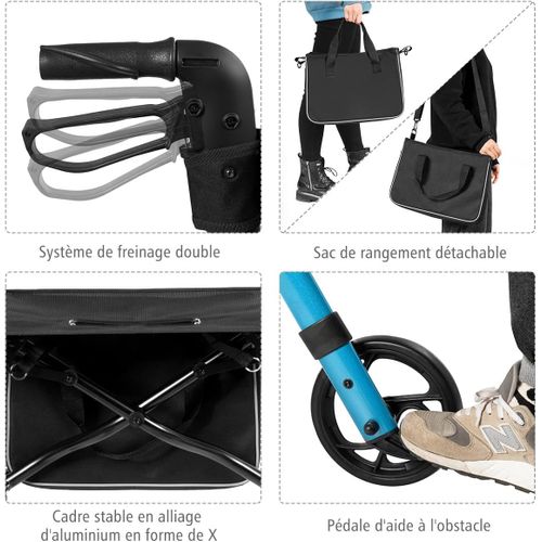 Déambulateur à 4 Roues Pliable En Aluminium, Hauteur Réglable Avec Assise+dossier (bleu)