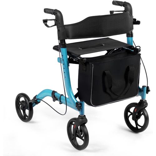 Déambulateur à 4 Roues Pliable En Aluminium, Hauteur Réglable Avec Assise+dossier (bleu)