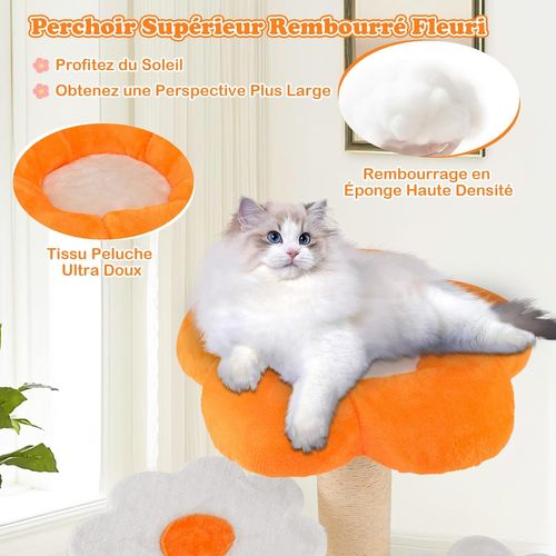 Grand Arbre à Chat à Thème Floral 90 Cm, Arbre à Chat Design, 5 Plateformes, 59 × 56 × 90 Cm