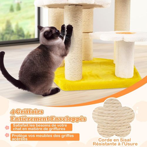 Grand Arbre à Chat à Thème Floral 90 Cm, Arbre à Chat Design, 5 Plateformes, 59 × 56 × 90 Cm