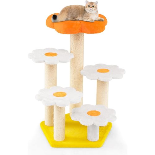 Grand Arbre à Chat à Thème Floral 90 Cm, Arbre à Chat Design, 5 Plateformes, 59 × 56 × 90 Cm
