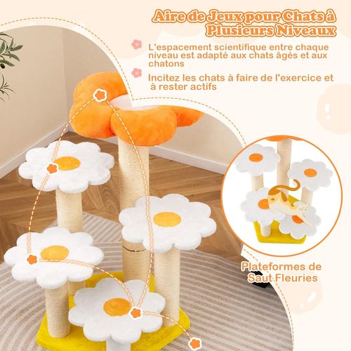 Grand Arbre à Chat à Thème Floral 90 Cm, Arbre à Chat Design, 5 Plateformes, 59 × 56 × 90 Cm
