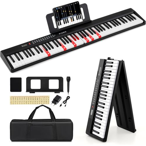 Piano Numérique Pliable 88 Touches Avec Microphone et Pupitre, Haut-parleurs, 1000 Timbres