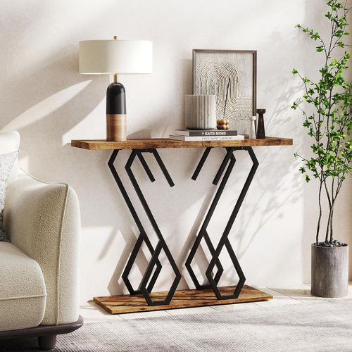 Table Console, Meuble D'Entrée Avec Étagère, Design Géométrique Moderne