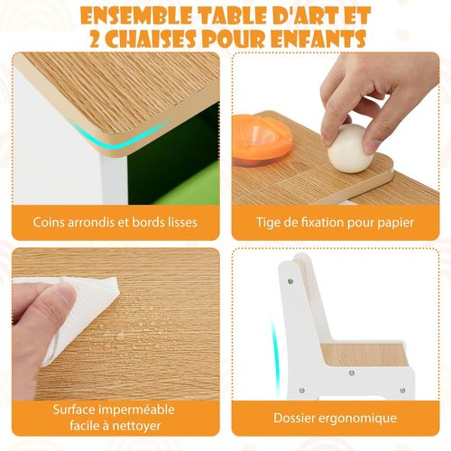 2 En 1 Table Enfant Avec 2 Chaises Et Plateau Inclinable,6 Boîtes De Rangement