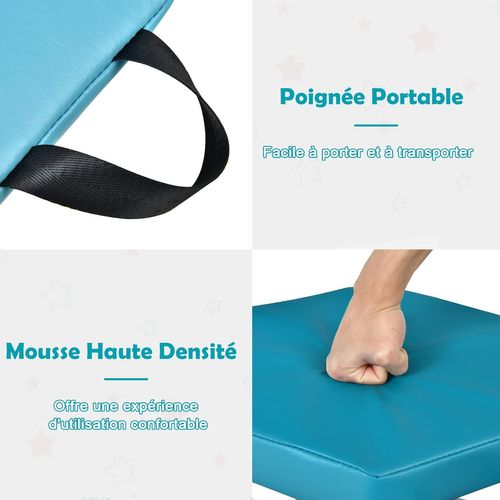 Lot De 6 Coussins Siège Enfant Hexagonaux 38x34 Cm, Surface Pu Imperméable, Poignées,bleu