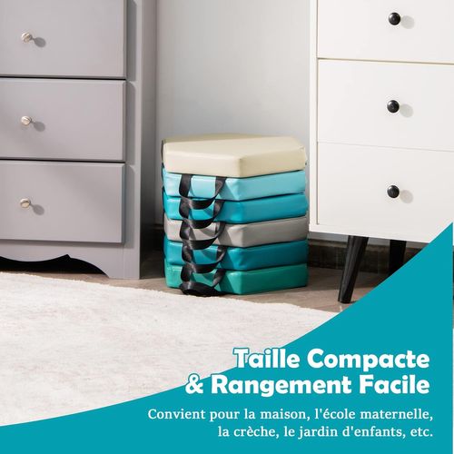 Lot De 6 Coussins Siège Enfant Hexagonaux 38x34 Cm, Surface Pu Imperméable, Poignées,bleu