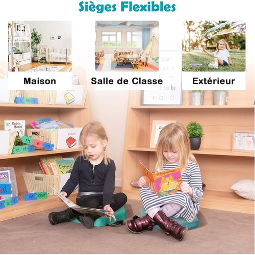 Lot De 6 Coussins Siège Enfant Hexagonaux 38x34 Cm, Surface Pu Imperméable, Poignées,bleu