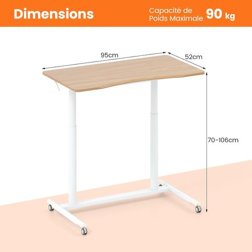 Table Roulante Pour Lit Canapé 95x52cm,bureau Debout Réglable En Hauteur,table D'appoint (naturel)