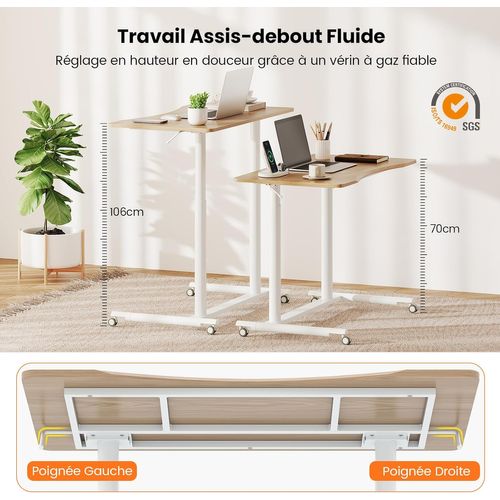 Table Roulante Pour Lit Canapé 95x52cm,bureau Debout Réglable En Hauteur,table D'appoint (naturel)