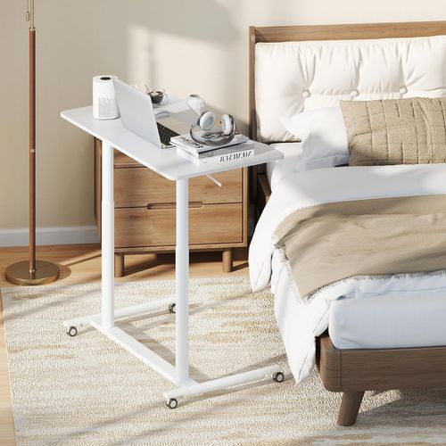 Table Roulante Pour Lit Canapé 95x52cm, Bureau Debout Réglable En Hauteur, Table D'appoint (blanc)